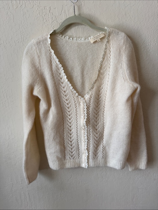 Sezane Sweaters - Sezane Cream Lace-Edged Knit Cardigan